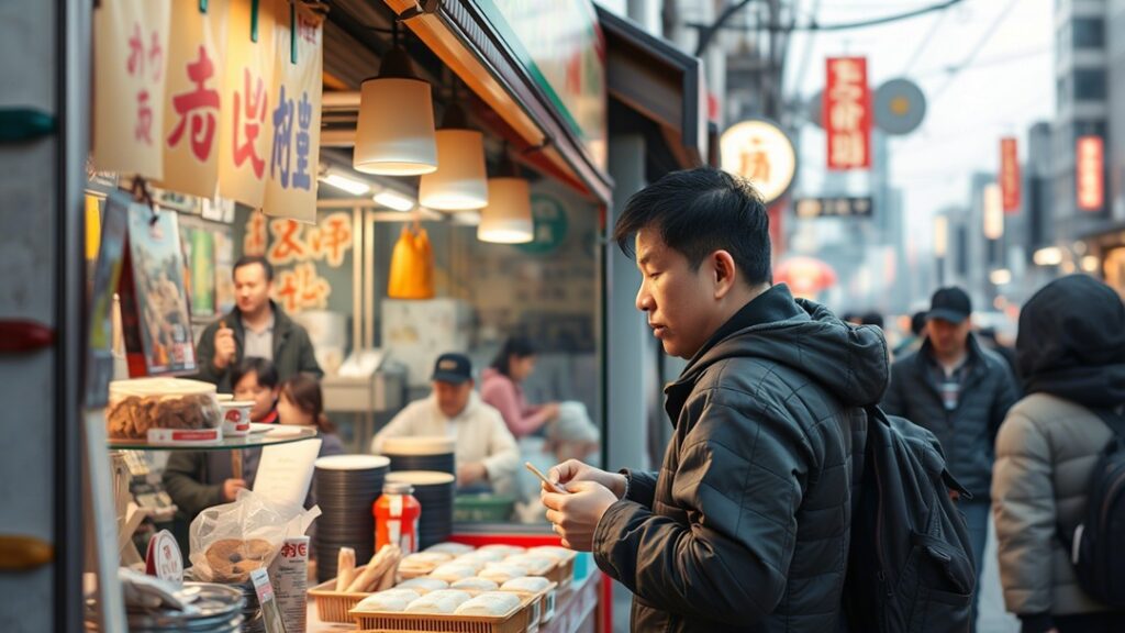south korea - man buys street food