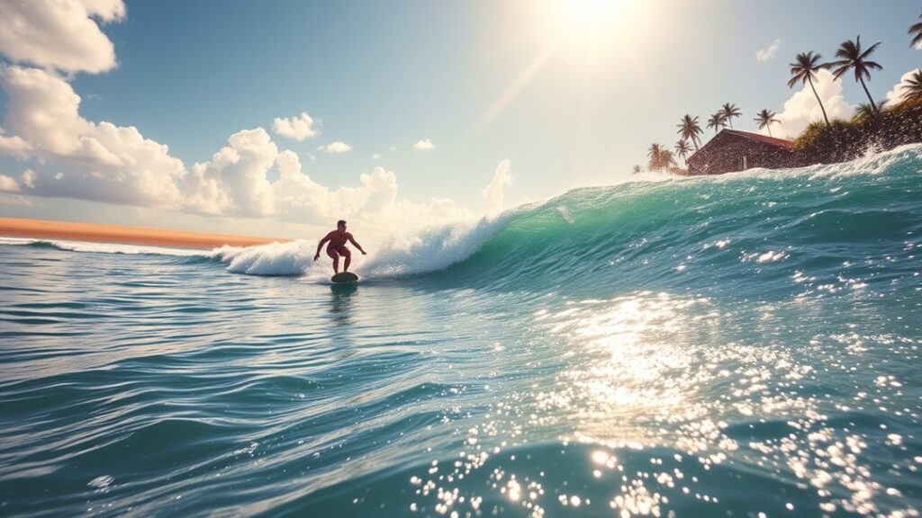 surfer surfing in bali indonesia